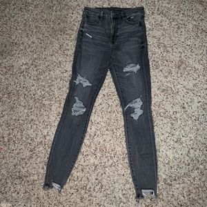 Super Hi-Rise “next level stretch” smokey gray ripped American Eagle jeans